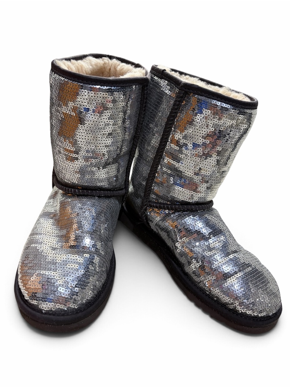 UGG Classic Short Boots Silver Sequin size 7